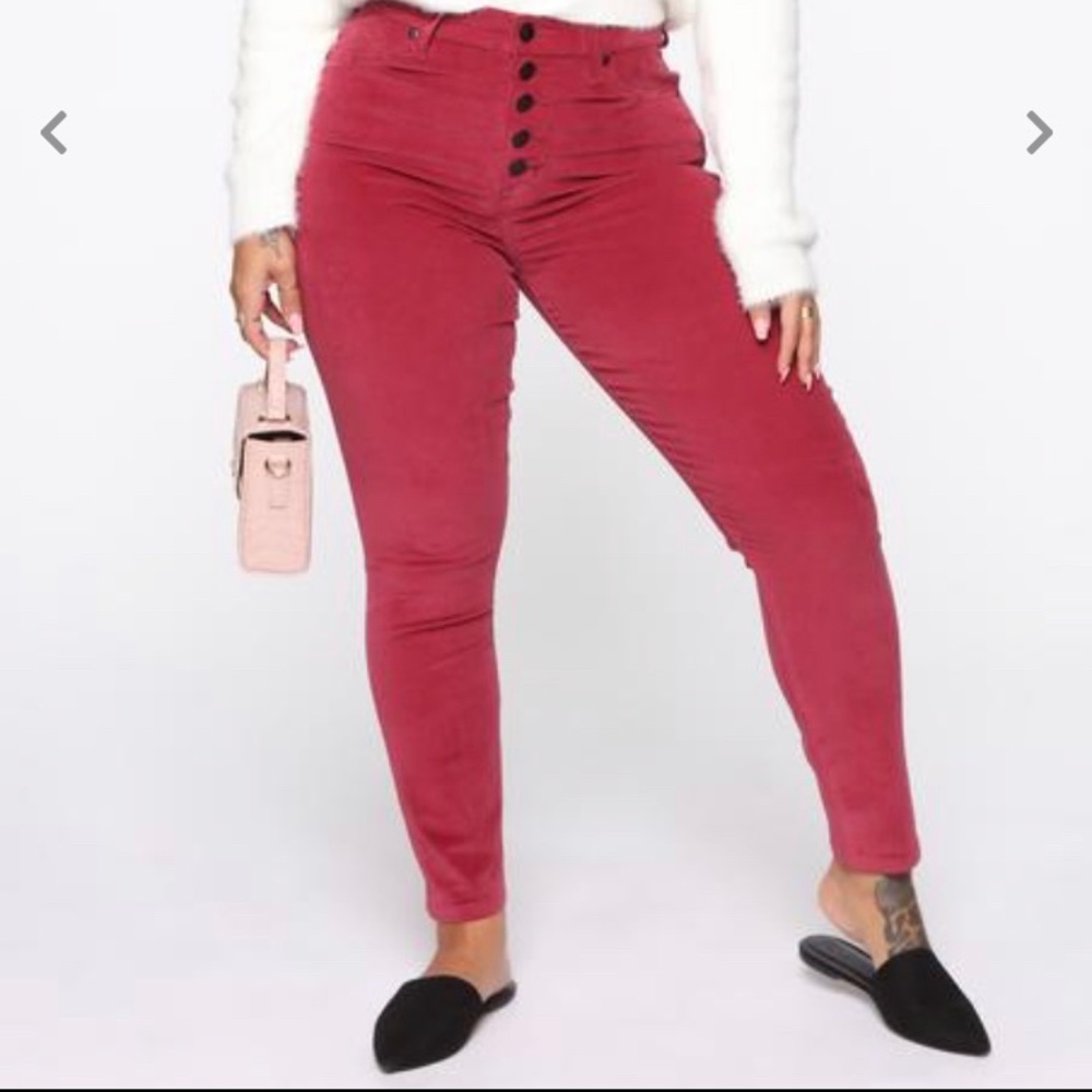 NWT FashionNova Corie Corduroy Skinny Pants - Red